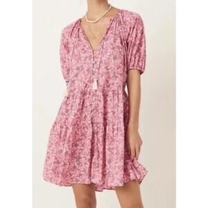 Spell and the Gypsy Poppy Smock floral all over print mini dress M puff sleeve